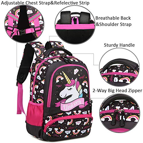 Meisohua Girls Backpack Unicorn Backpack For Girls Elementary School Backpack For Kids Water Resistant School Bag With Lunch Tote Bag Pencil Purse Bag 3 In 1 Sets Bookbags #TOP3