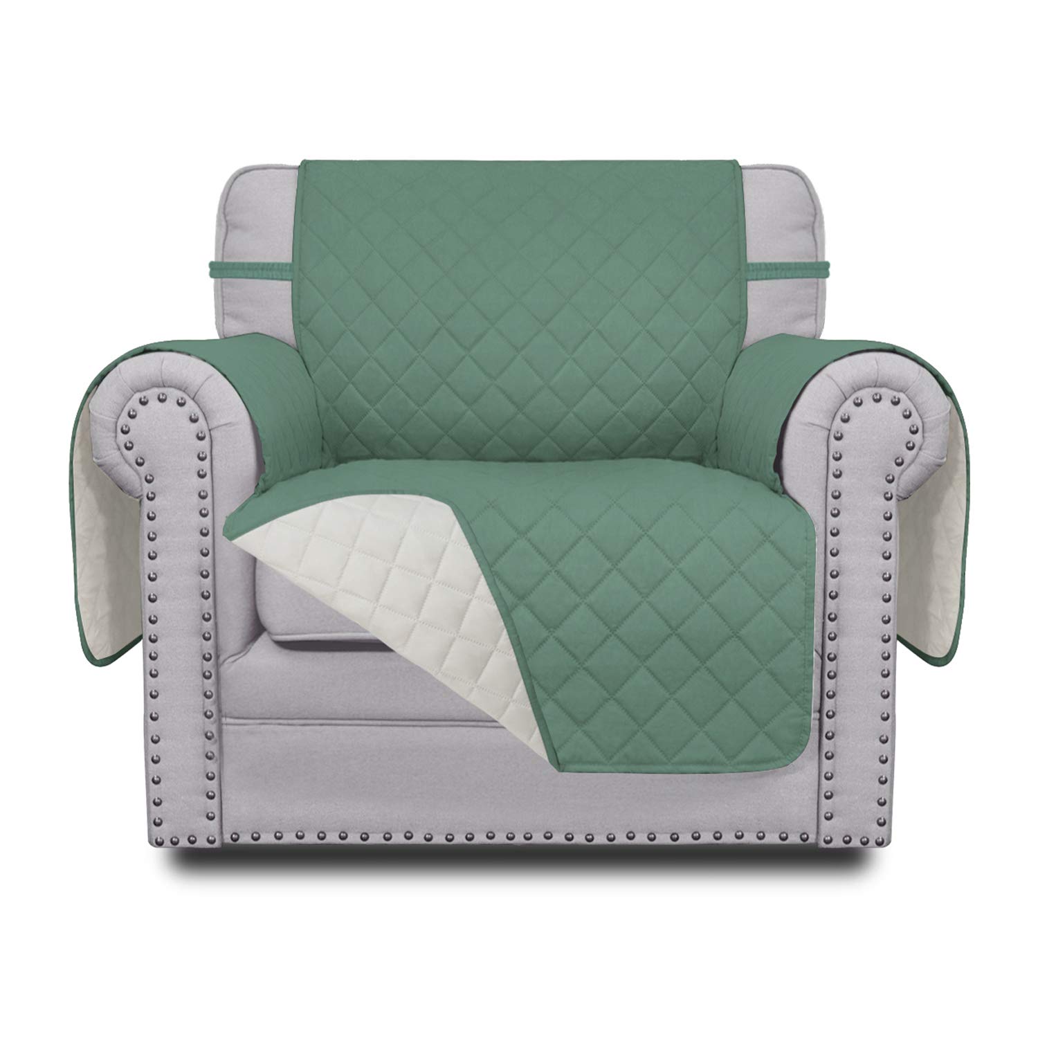 Easy-Going Reversible Couch Cover, Small Chair, Cyan/Ivory
