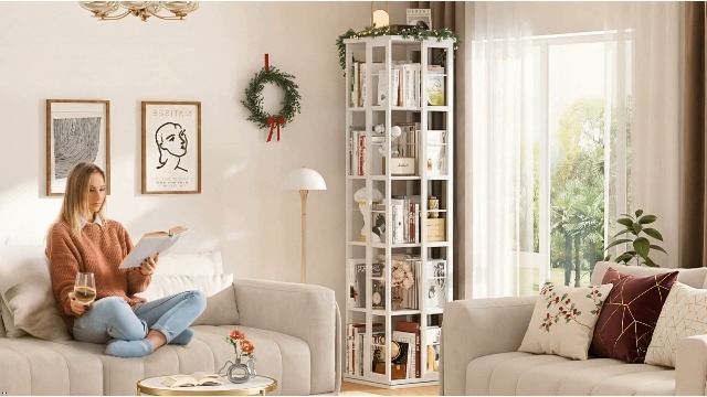 Amazon.com: Aheaplus Rotating Bookshelf, Corner Bookshelf, 360