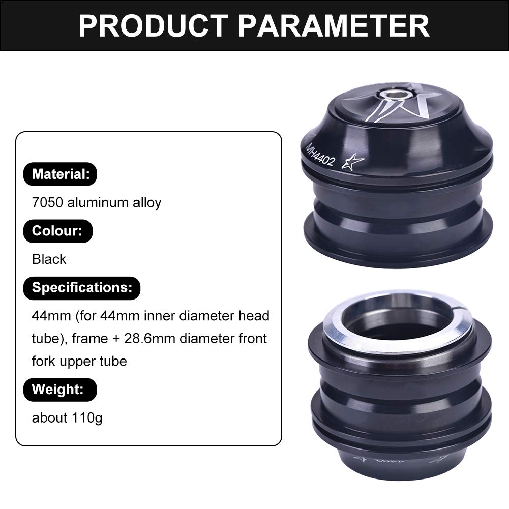 Zestaw słuchawkowy rowerowy ze stopu aluminium, zintegrowany zestaw słuchawkowy 44 mm do rowerów szosowych, górskich i hybrydowych, zamiennik, czarny przedni widelec, kubek i stożek, niegwintowany
