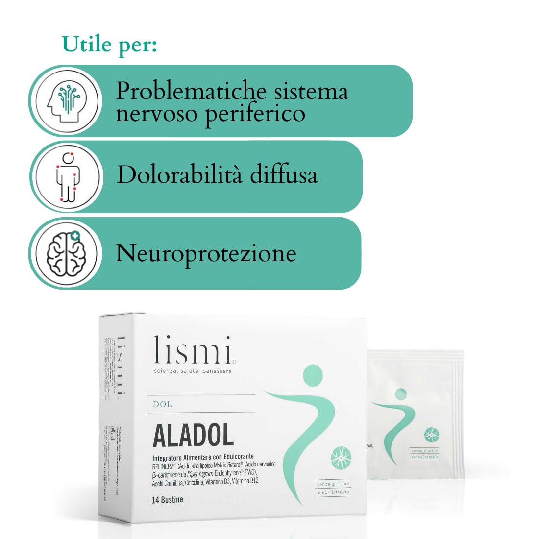 ALADOL - Integratore Alimentare Azione Antiossidante, per Problematiche al Sistema Nervoso e per la Normale Funzionalità Muscolare, Dolorabilità Diffusa, 14 Bustine