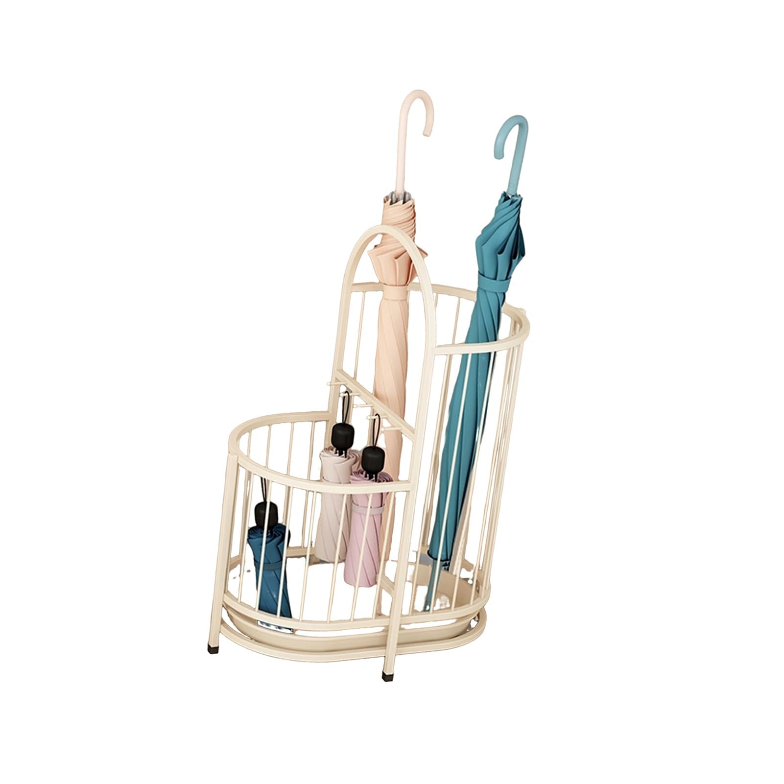GHHVFEC Metal Umbrella Stand with 5 Hooks and Drip Tray, for Hallway Entryway Balcony Storage