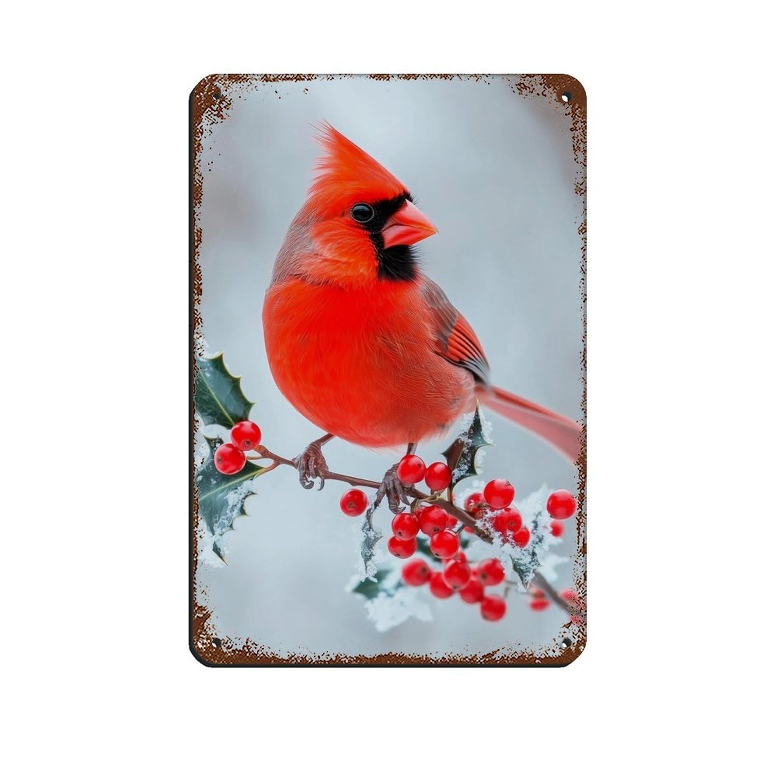Red Cardinal Photograph, Nature Art Poster Retro Poster Metal Tin Sign Chic Art Retro Iron Painting Bar People Cave Cafe Family Garage Poster Wall Decoration 8x12inch(20x30cm)