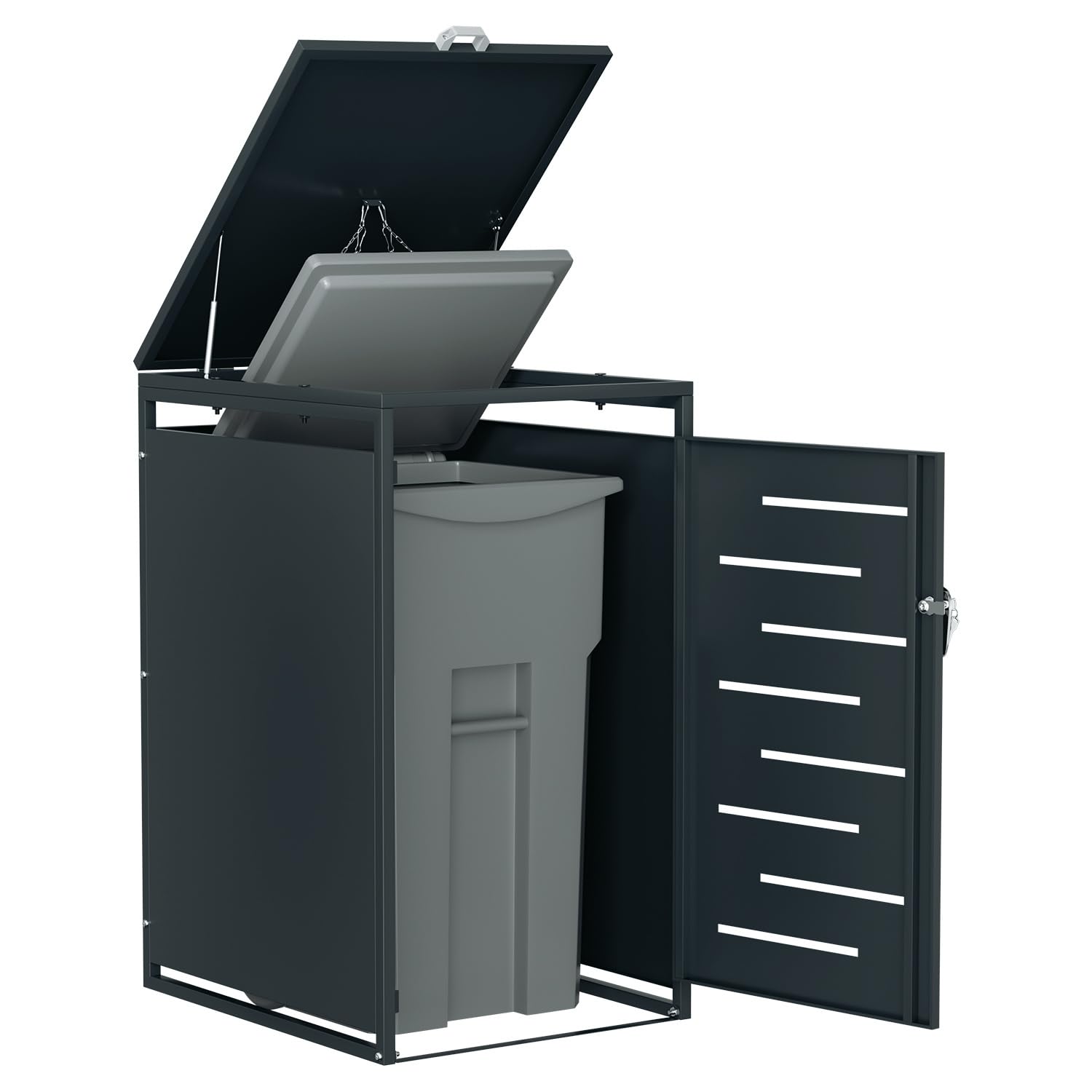 Mülltonnenbox 1er für 1 x 120L/240L Tonne, Mülltonnenverkleidung aus Verzinktem Stahl, Wetterfest, Abschließbar, mit Gasdruckdämpfer, Anthrazit