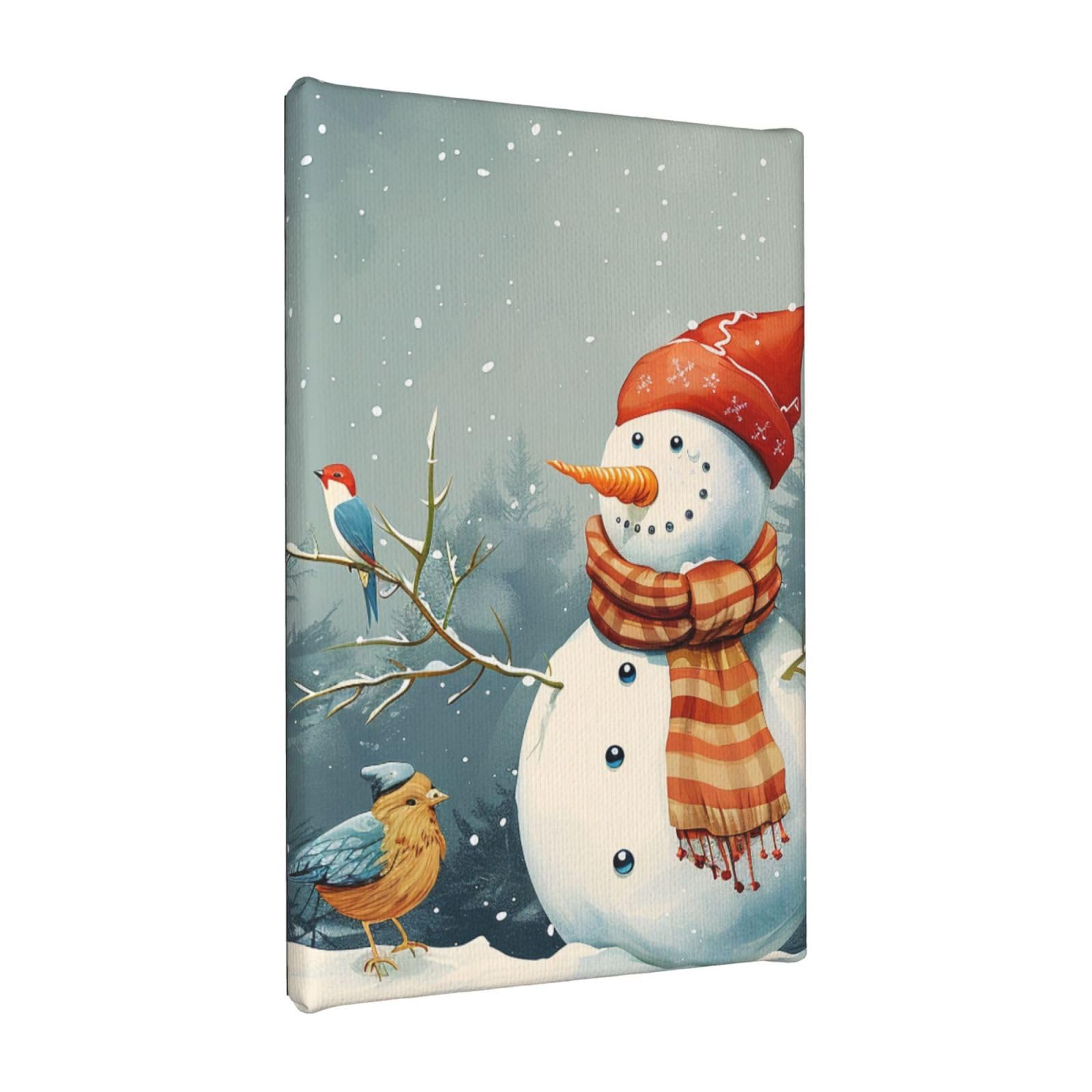 YKLJG Merry Christmas Bird Printed Wall Art Canvas Painting 20x30 CM Wooden Framed Picture Painting Artwork Prints for Bedroom Kitchen Home Office Decor
