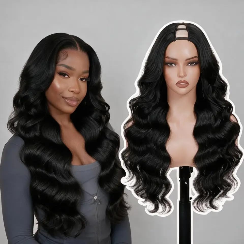V Part Body Wave Half Wigs for Black Women 1B,24 Inch Everyday Style