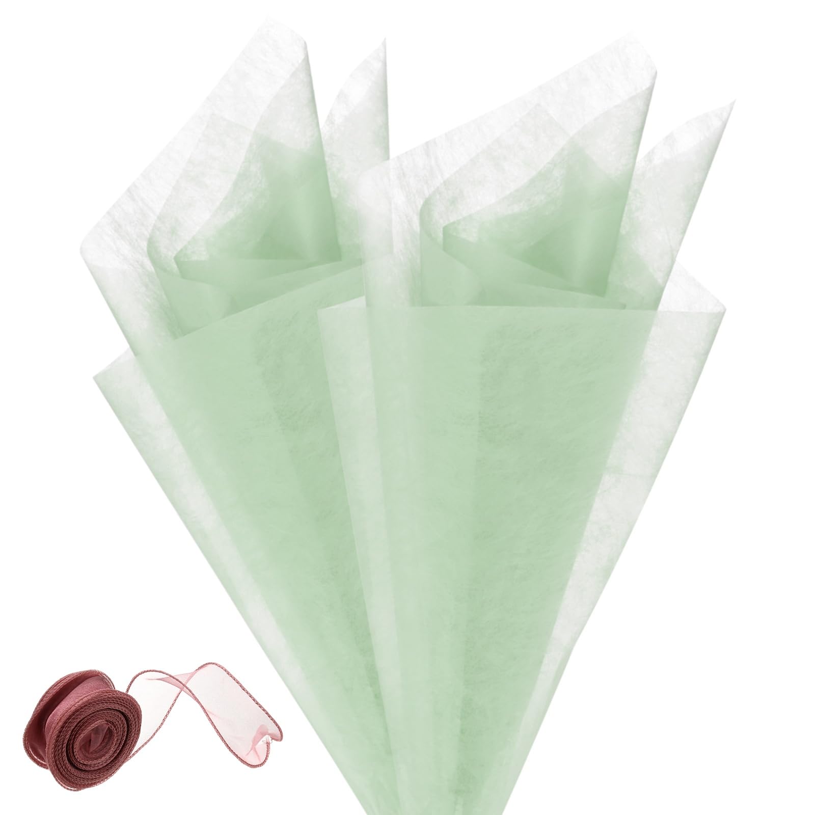 M METERXITY 76Sheets Korean Cotton Flower Wrapping Paper with Ribbon, 23" Milk Cotton Waterproof Floral Bouquet Wrapping Paper for Party/Bouquets/Gift Packaging [Green]