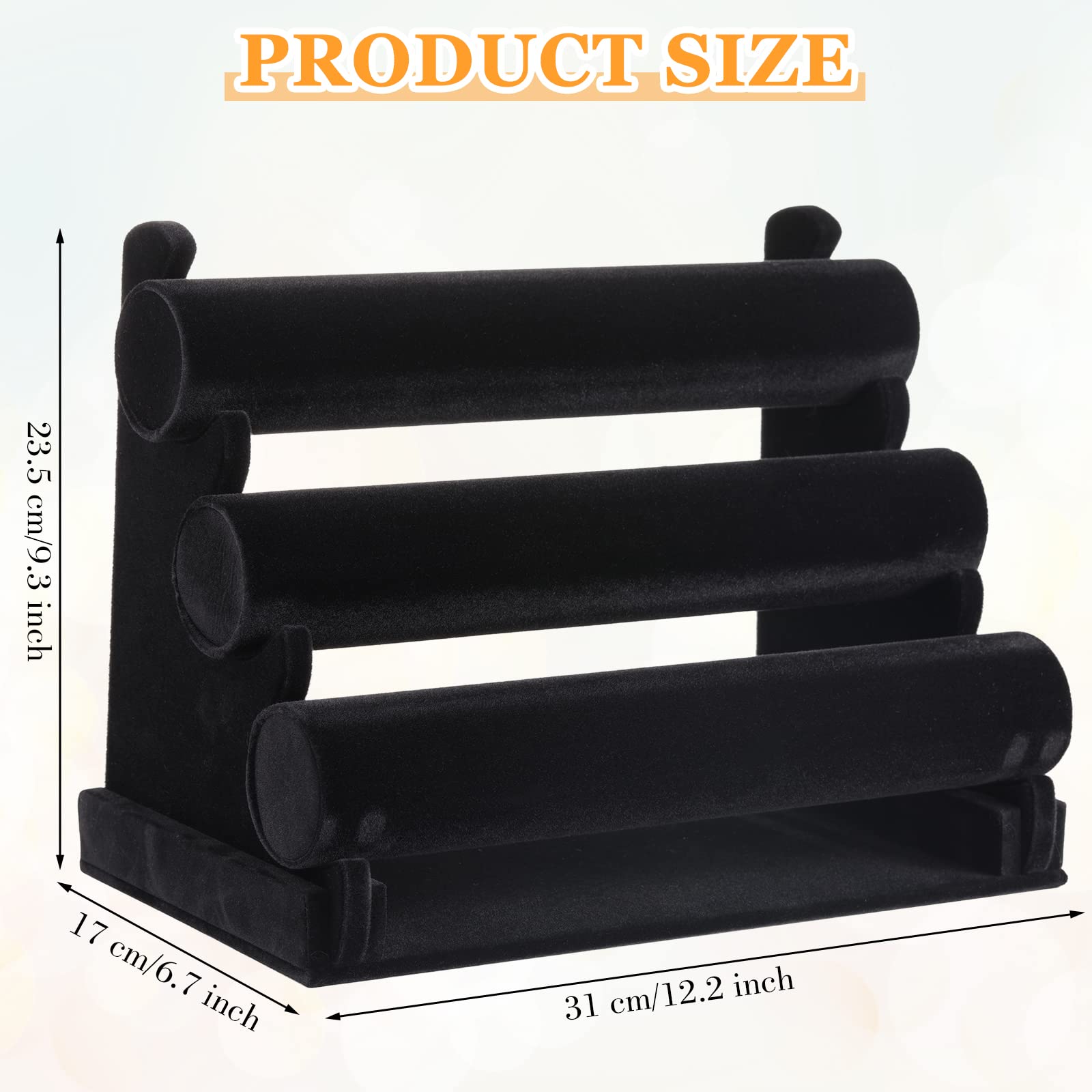 Tuanse 3-Piece Bracelet Holder Stand, Jewelry Holder Organizer with 3 Tiers, Velvet Bracelet Organizer for Storage and Display (Black)