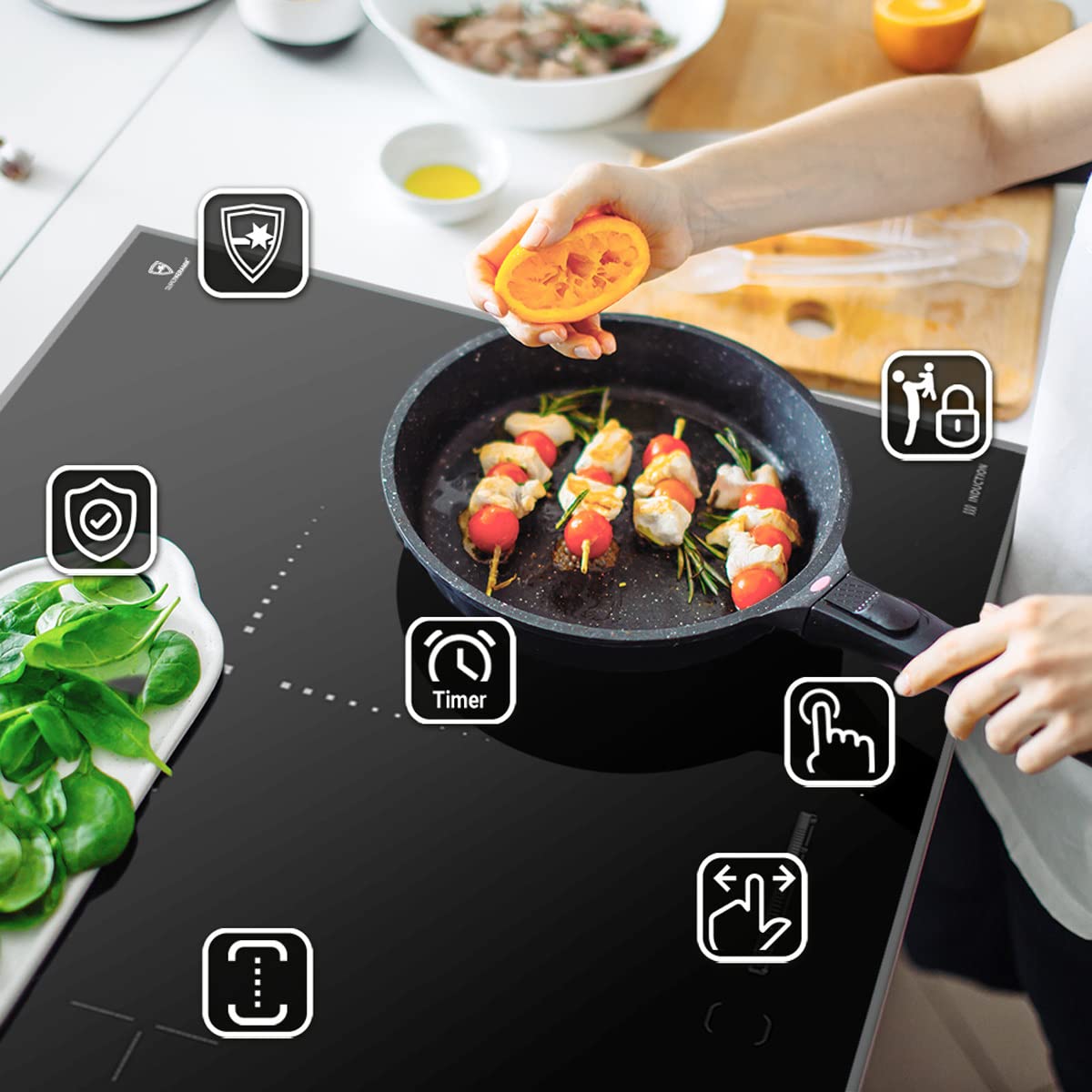 KKT KOLBE Fours et cuisinières avec plaque à induction | 90 cm | 108 l | 4 zones | zone flexible | 9 niveaux de chaleur | CC9001IND