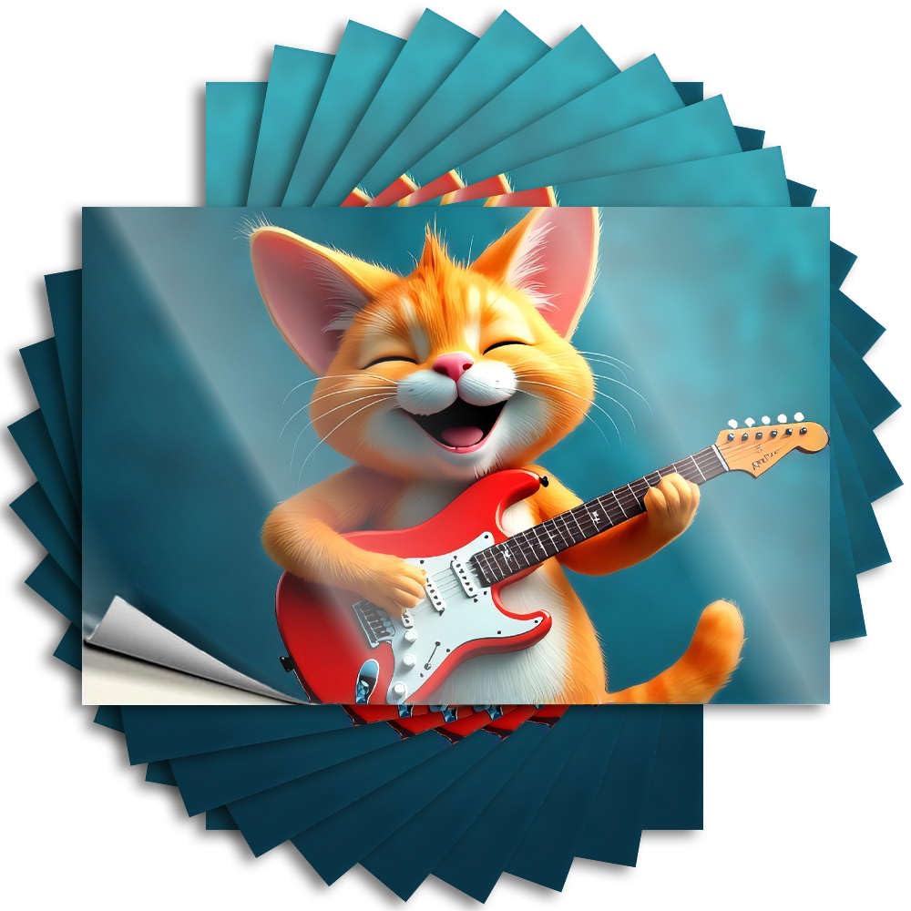 A Happy Cartoon Cat Playing an Electric Guitar. Decal Bathroom Stuff | Tall Tumbler Removable Decal Pack(8X12CM)
