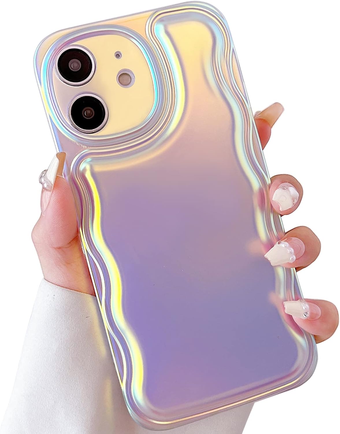 Qokey for iPhone 11 Case 6.1 inch,Cute Plating Wave Frame