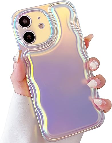 Qokey Funda para iPhone 11 de 6.1 pulgadas, lindo marco ondulado chapado de TPU suave, brillante, colorido, luz láser, purpurina para iPhone 11 para