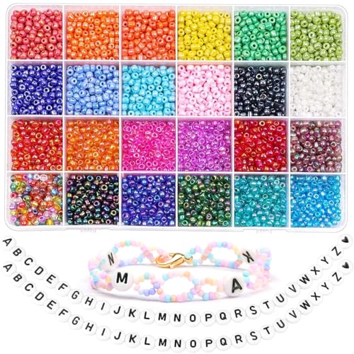 Yholin 4mm Glass Seed & Letter Beads, Friendship Bracelet Making Kit, DIY Art Craft Gifts