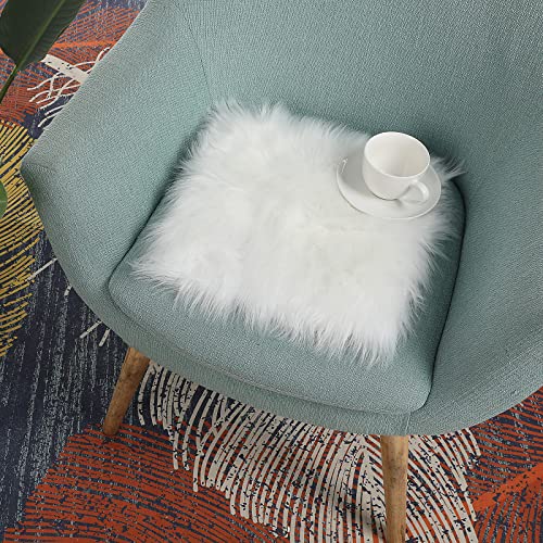 Sibba Faux Fur Area Rugs Chair Pad 12 inch Small Square Cover Seat Fuzzy Cushion Carpet Mat Soft Fluffy Rug Couch for Living Bedroom Sofa Photographing Background Decor (White) - Image 2