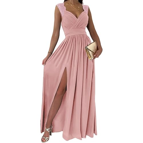 Dokotoo Womens 2025 Formal Dresses Wrap V-Neck Ruched Sexy Bridesmaid Wedding Guest Maxi Dresses