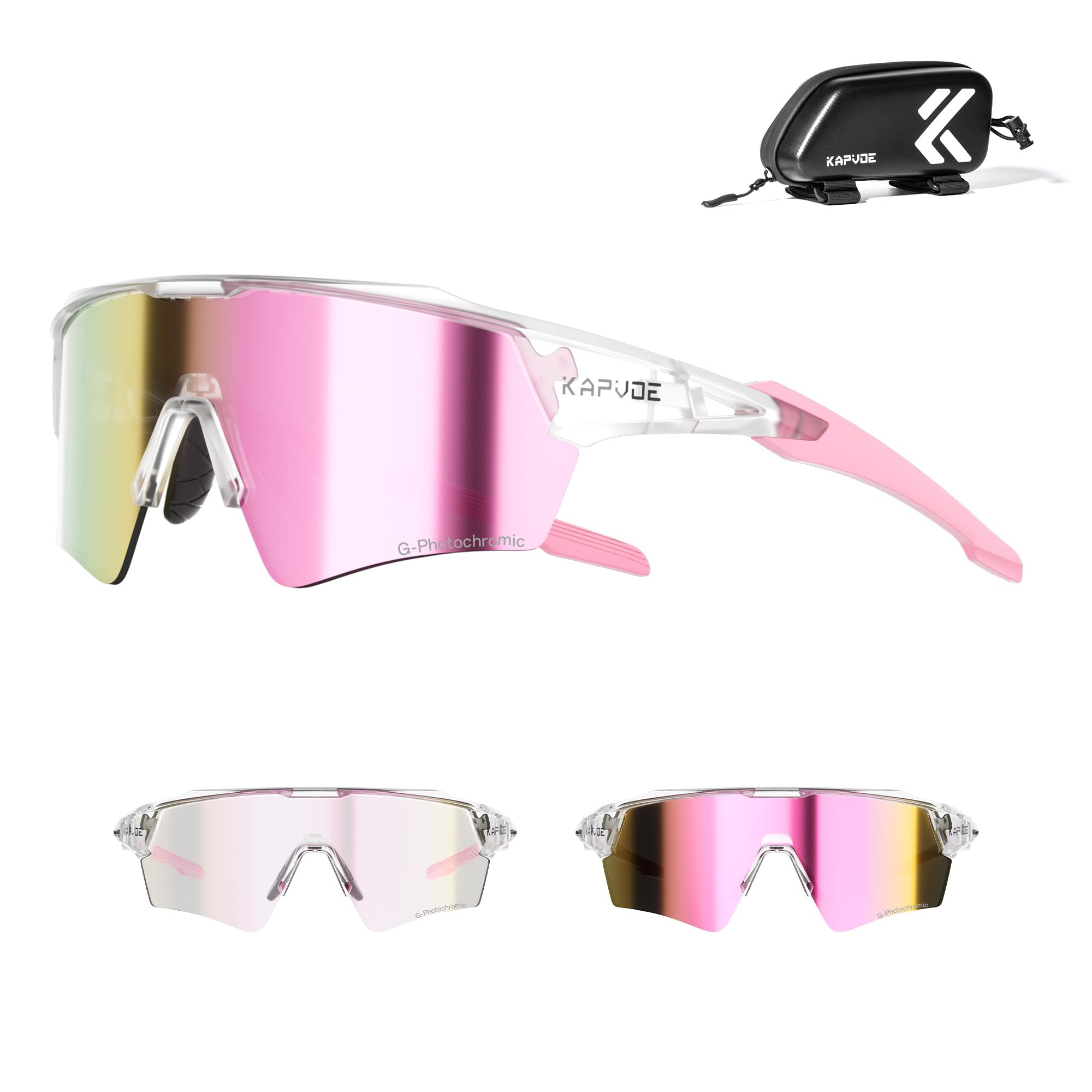 KAPVOE Photochromic Cycling Glasses Men Women Sport Sunglasses UV Protection Mountain Bike Sunglasses MTB Bicycle Riding Glasses TR90 Frame Baseball Shades Running Triathlon Cycle Golf Pink