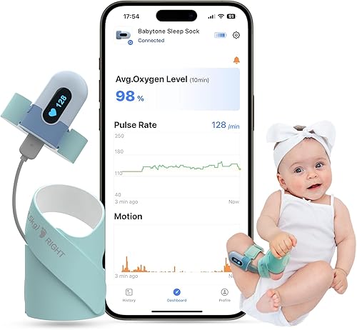 Babytone Monitor de calcetines de sueño para bebé, seguimiento de frecuencia cardíaca y movimiento para bebé, monitor de pie portátil, calcetín