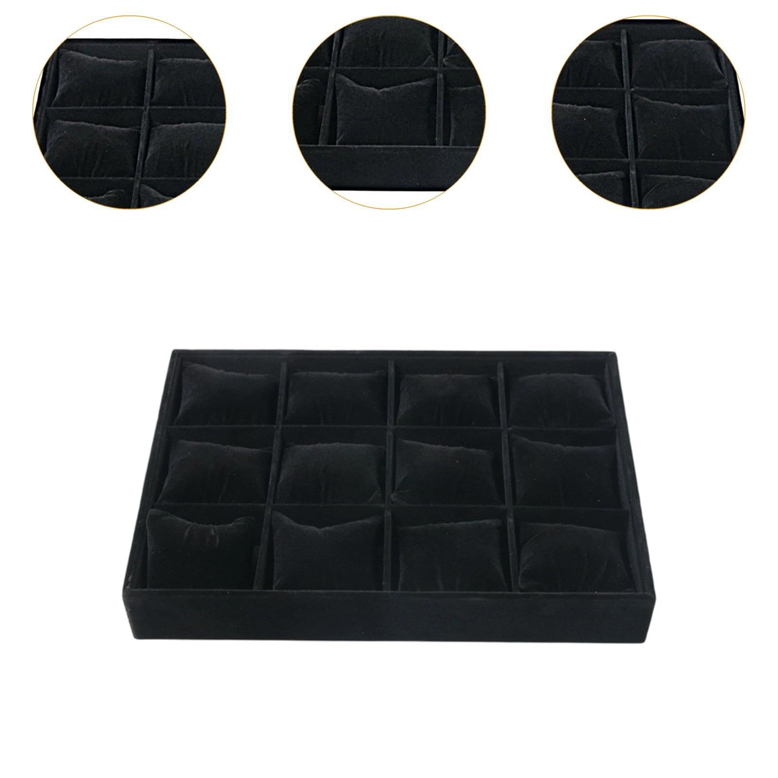 Vassoio Organizer per Orologi E Gioielli con 12 Cuscinetti per Bracciali E Collane, Nero