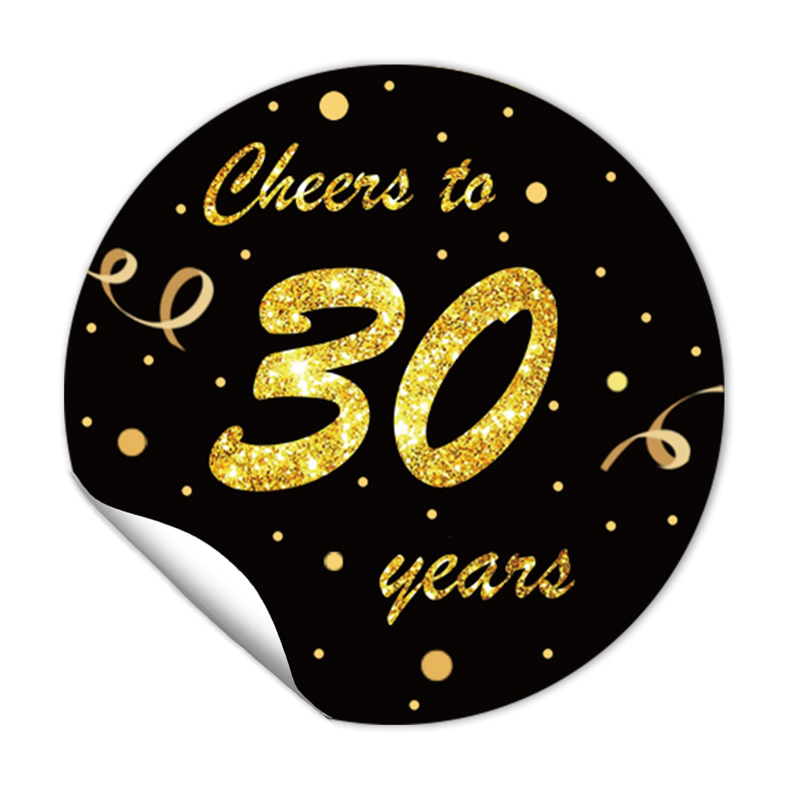 Autocollants ronds 3,8 cm anniversaire 30 ans noir doré x80