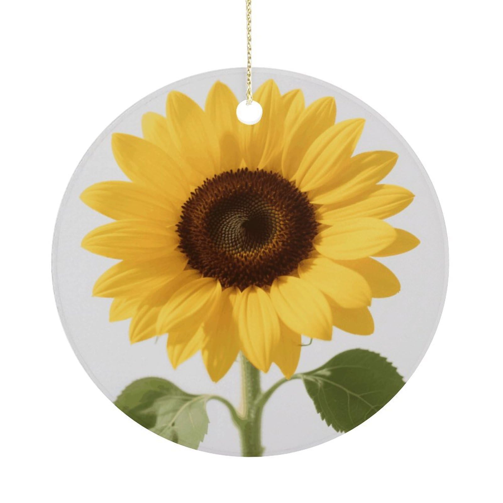 Personalized Christmas Ornaments 2025 Ceramic Hanging Yellow Summer Sunflower Ornaments with Gold String Double-Sided Vintage Holiday Decorations for Tree Mantel Tabletop Xmas Party Favors