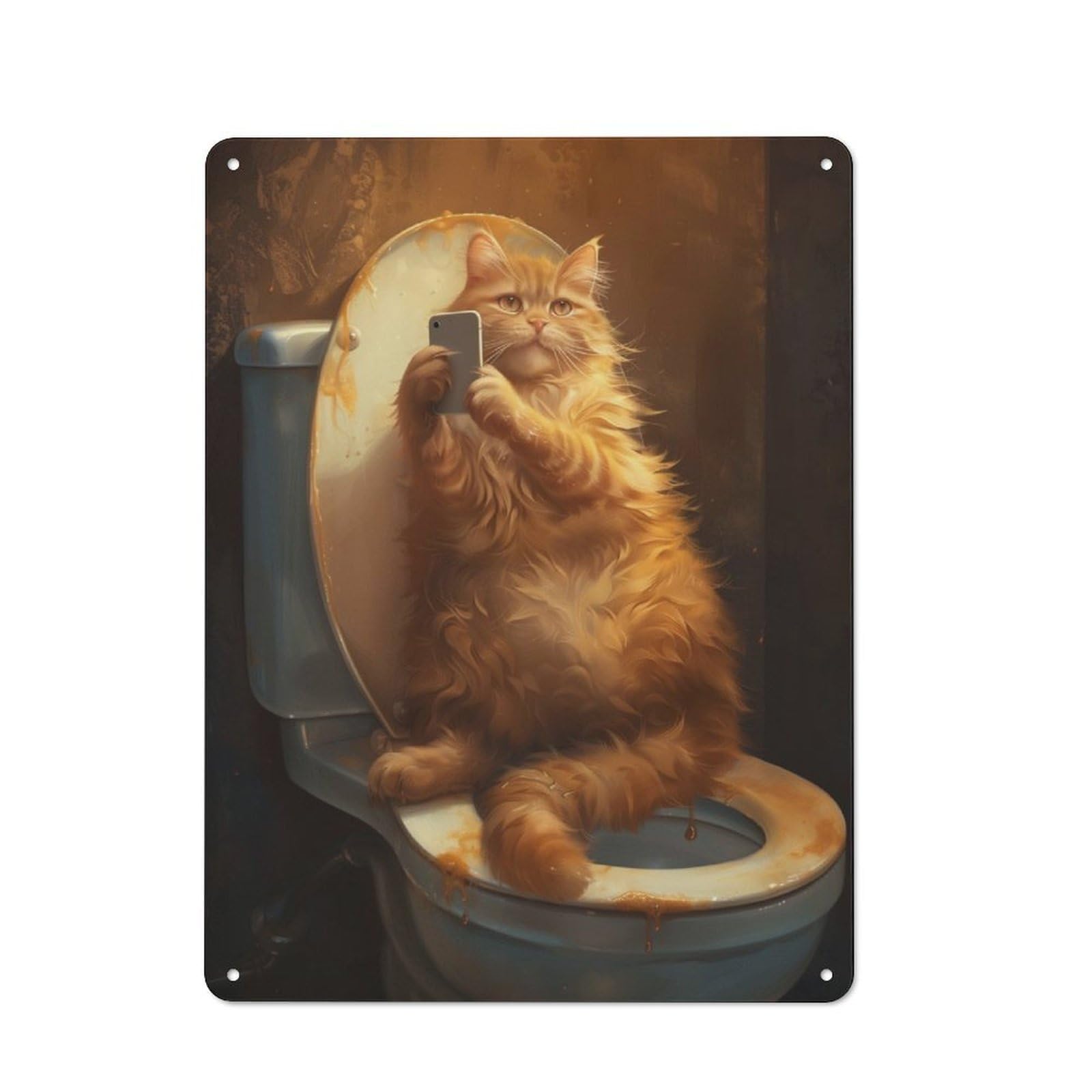 Junmoney Funny Cat Taking A Selfie At Bathroom Vintage Vintage Tin Sign 40X30cm, Cafe Wall Decor For Bakery, Diner, Cafe Or Family Room