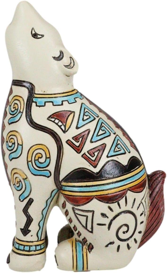 Ebros Gift Native Tribal American Aztec Hopi Indian Style Howling Wolf Animal Totem Spirit Figurine Collection Celestial Heaven and Earth Inspired Colorful Patterns