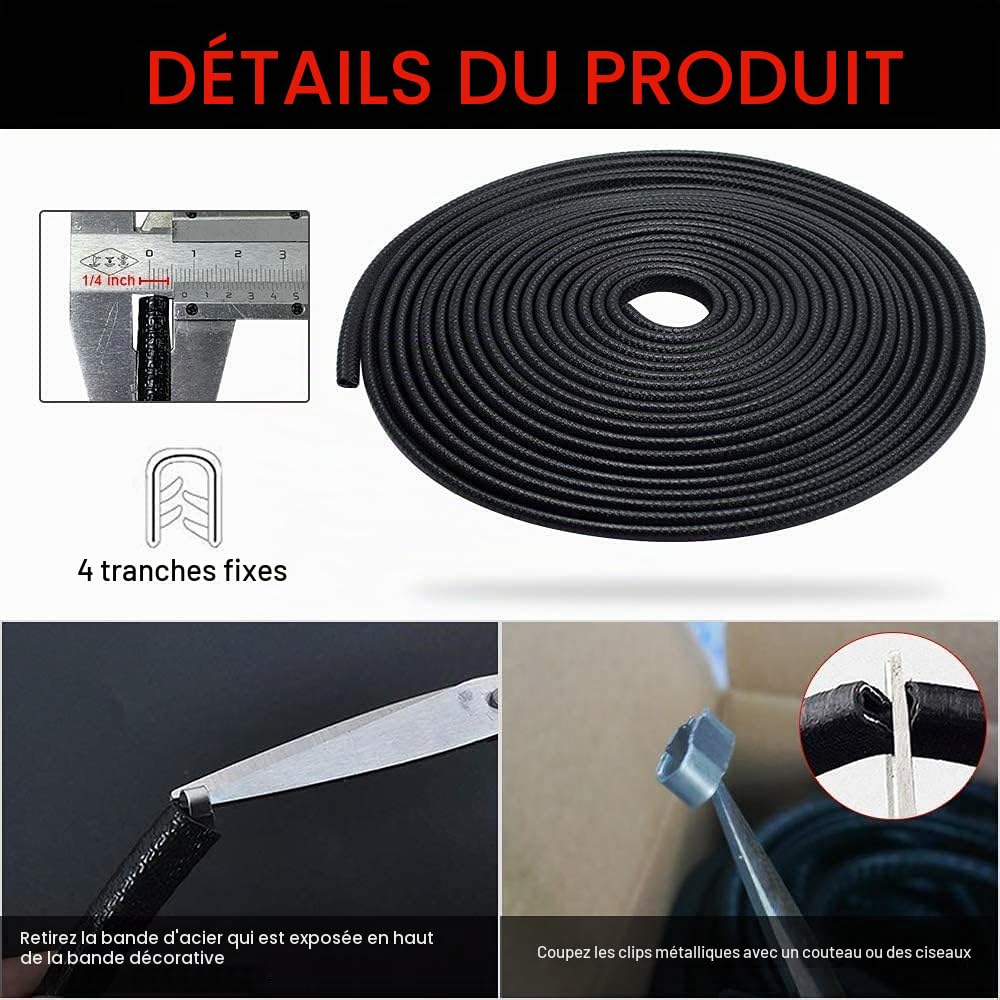 Protection Portiere Voiture 10M Joint Porte Voiture Portière de Voiture Protection Bord en Caoutchouc pour la Plupart des modèles (Noir)