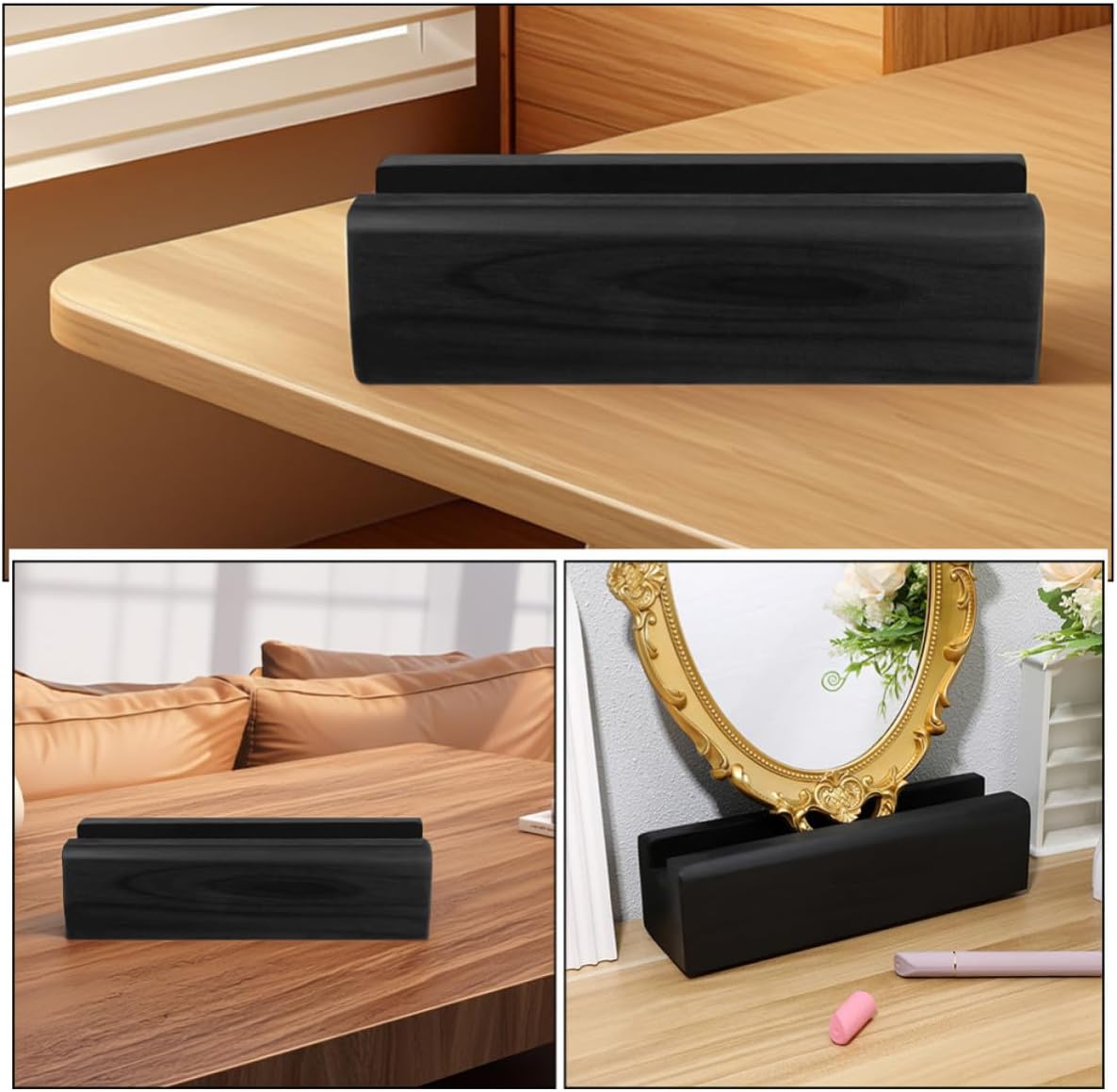 Ipetboom Wooden Floor Mirror Stand Anti-Skid Base, Reliable Support for Bedroom and Living Room, Minimalist Elegant Design, Black Wood Material Mirror Holder