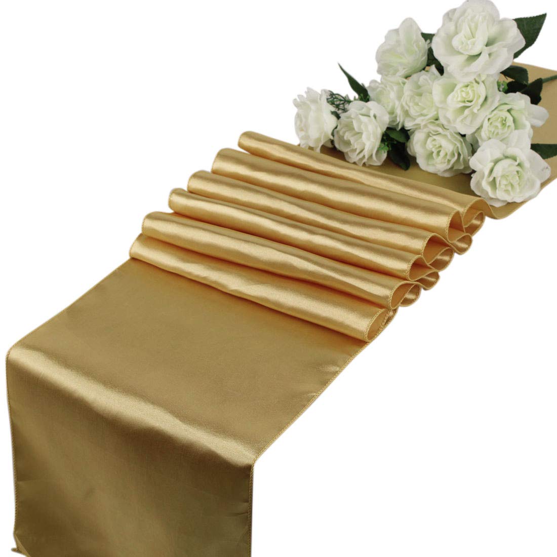 eDecor Pack of 12 Satin Table Runners for Wedding Party Event Banquet Dinning Table Decoration 12 X 108 Inch - Gold