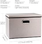 PRANDOM Large Foldable Storage Bins with Lids [3-Pack] linenFabric Decorative Storage Boxes Organizer Containers Baskets Cube with Handles Divider for Bedroom Closet Office Light Grey(17.7x11.8x11.8")