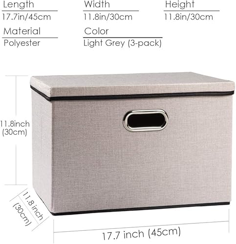Miniatura 110 de PRANDOM Contenedor de almacenamiento plegable con tapa, caja de almacenamiento plegable de tela, cesta organizadora con tapa, para el hogar, Beige