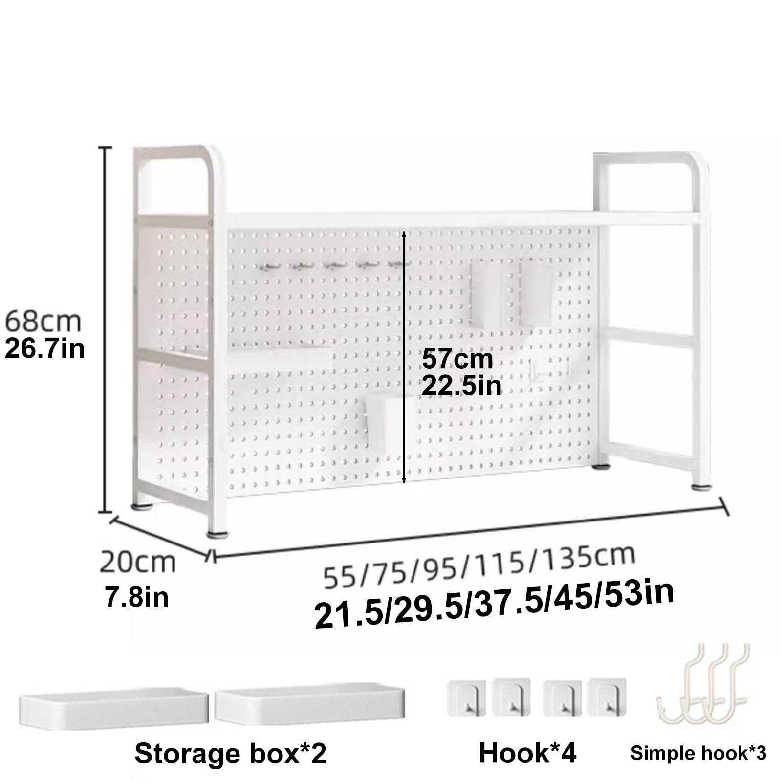 Estante de escritorio de metal para computadora de 29.5 pulgadas con tablero perforado, estantes adicionales para dormitorio y oficina, solución de almacenamiento de escritorio que ahorra espacio