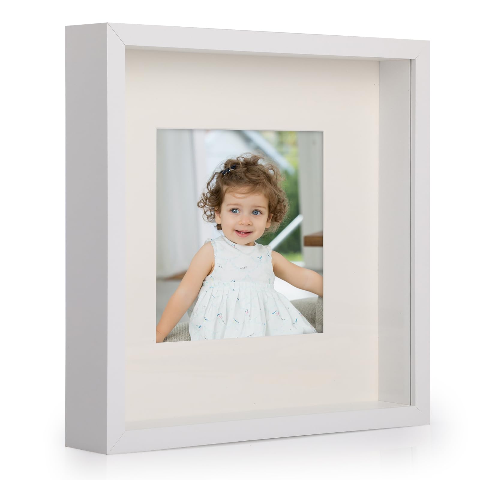 Cornice Portafoto 3D Da Riempire - 25x30 Cm, Bianco, Per Medaglie, Fiori E Ricordi, Vetro Frontale - Foto 12