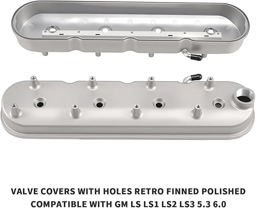 Miniatura 68 de Cubiertas de válvula de aluminio con aletas compatibles con bloque pequeño Chevy 58-86 Tall 327 350 400 - Plata pulida Plateado (sliver)