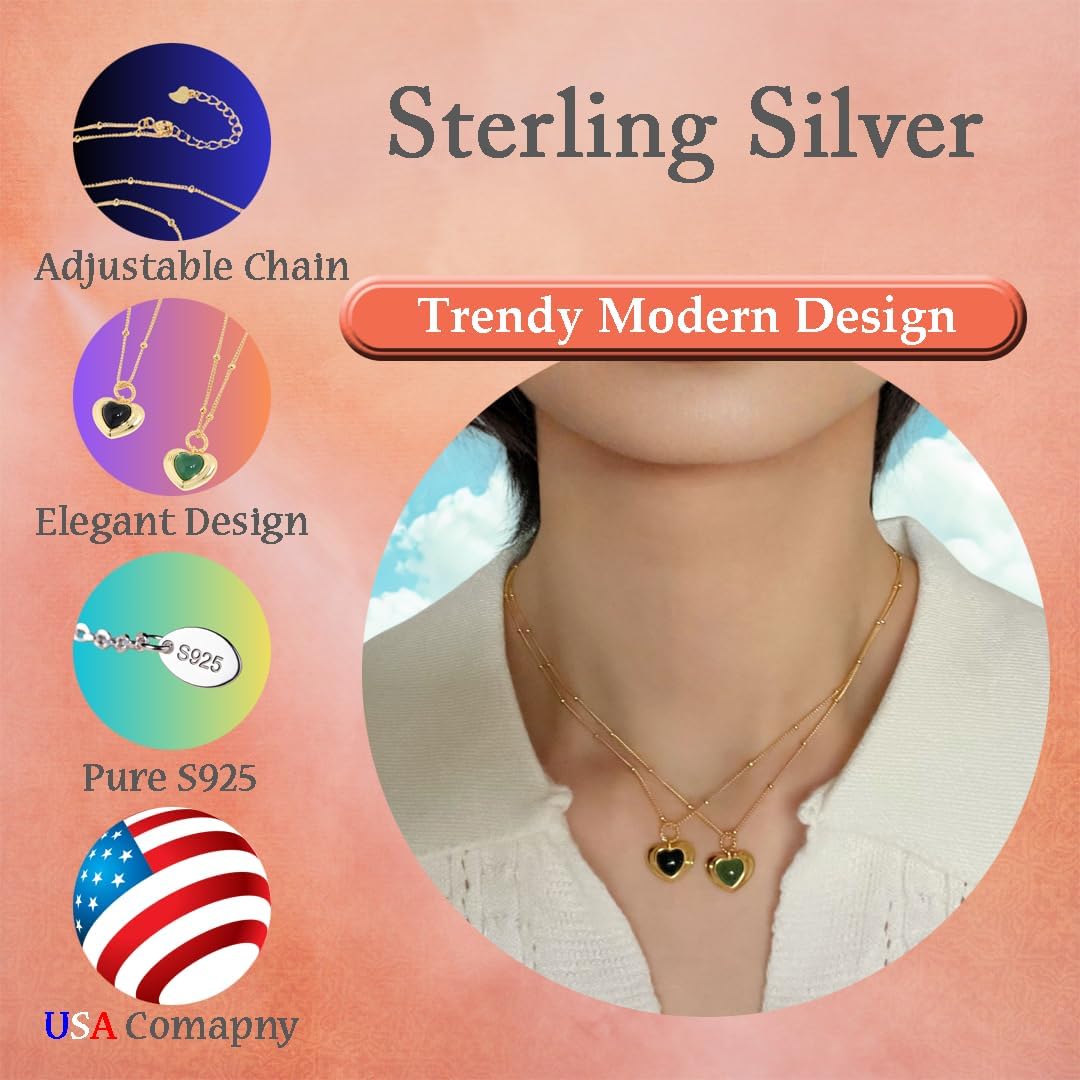 Exquisite Agate Gemstone & Gold-Plated 925 Sterling Silver Vintage Love Heart Jewelry Set Trendy Classic European Design with Pendant and Earrings – Elegant Gift Box Included - Image 2