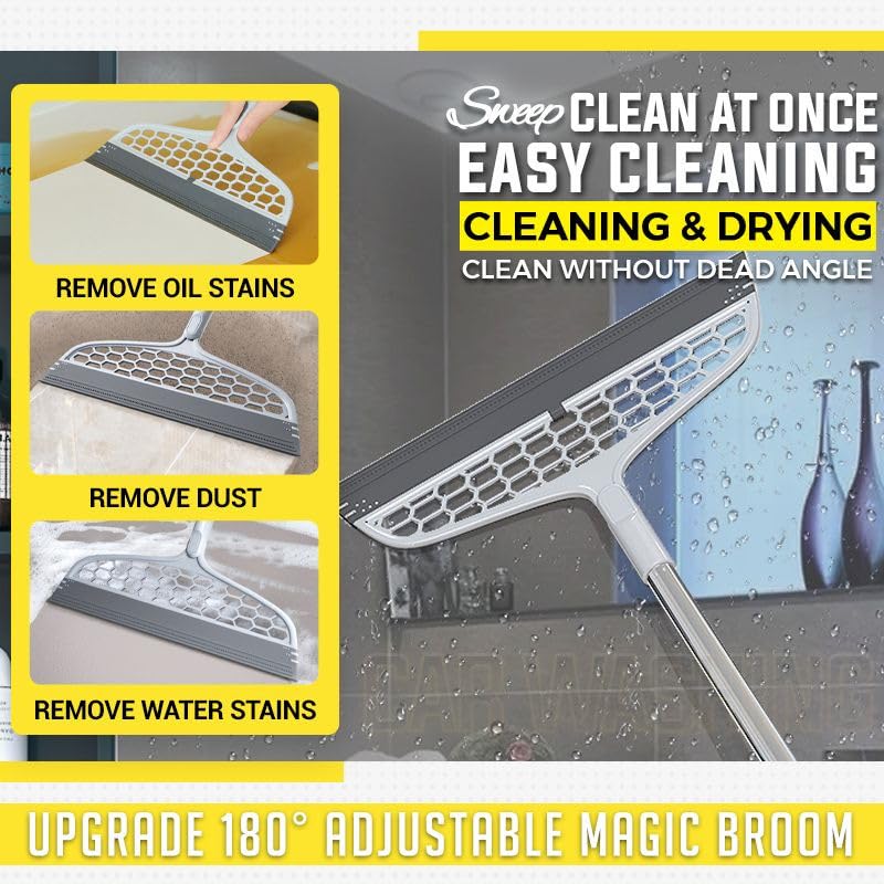 Image of Premium Floor Cleaning Wiper with Long Handle | Stainless Steel Rod & High Absorption Rubber Strip | Bathroom, Home & Office Floor Wiper Mop for Quick Drying (White)