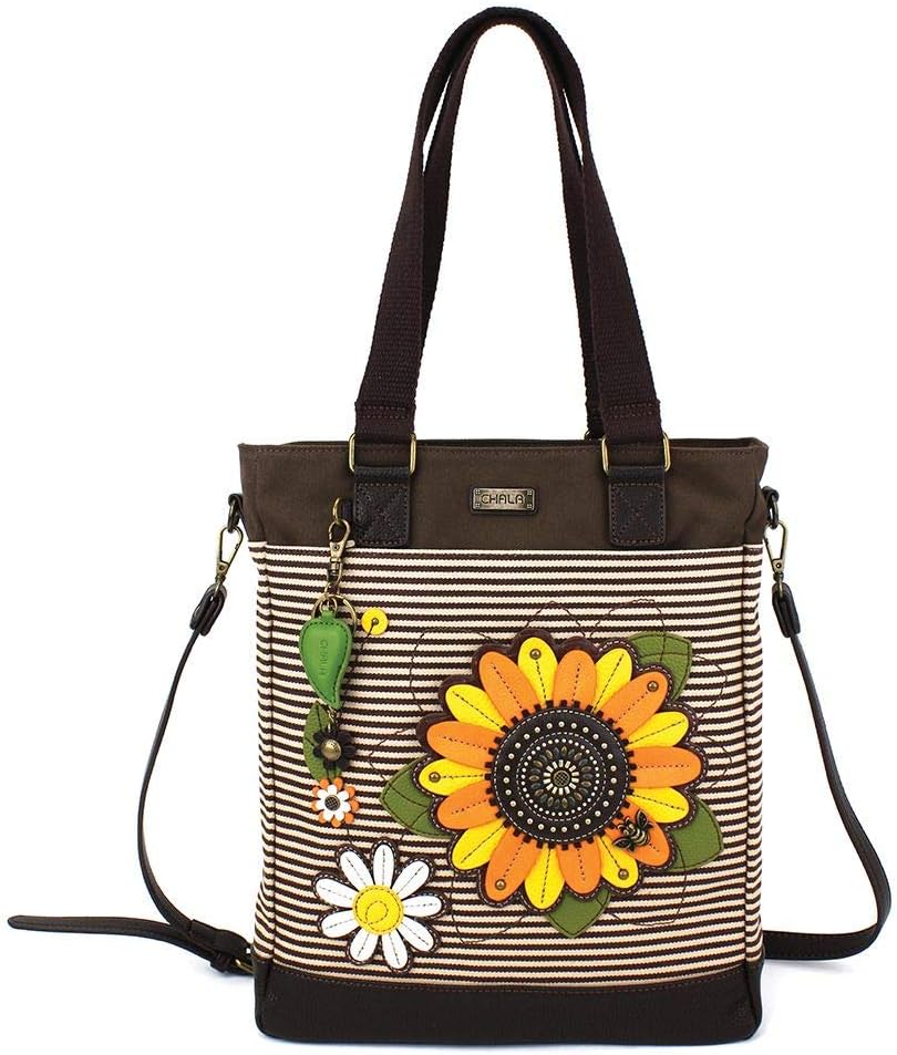 Chala Group Chala Handbags Sunflower Work Tote Shoulder Bag Flower Lover Brown Stripe