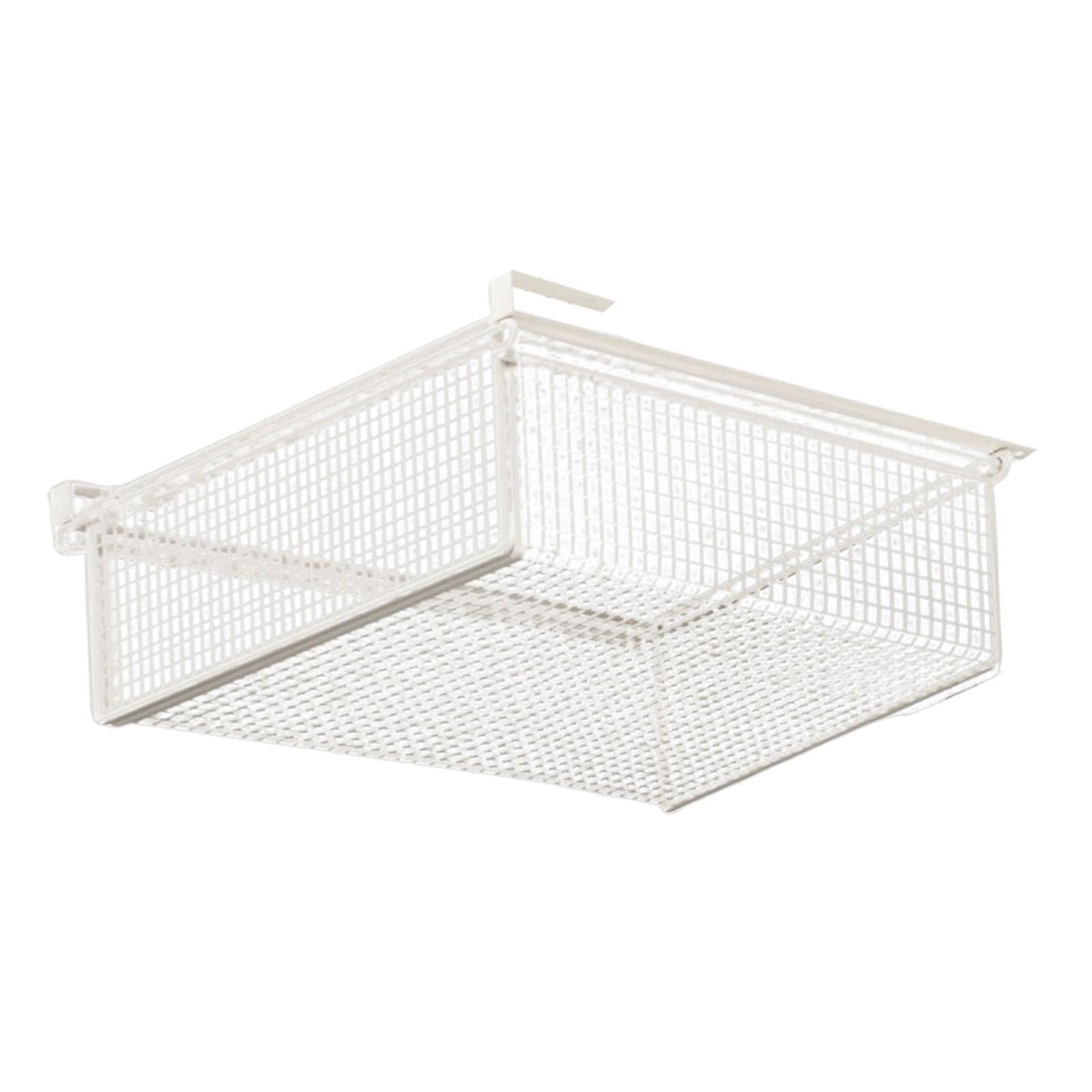 Pixzcsa White Practical Sliding Under Shelf Storage Organizer Iron Basket Bin Designed For Closet Organization Needs Sliding Under Shelf Storage Organizer For Closet L