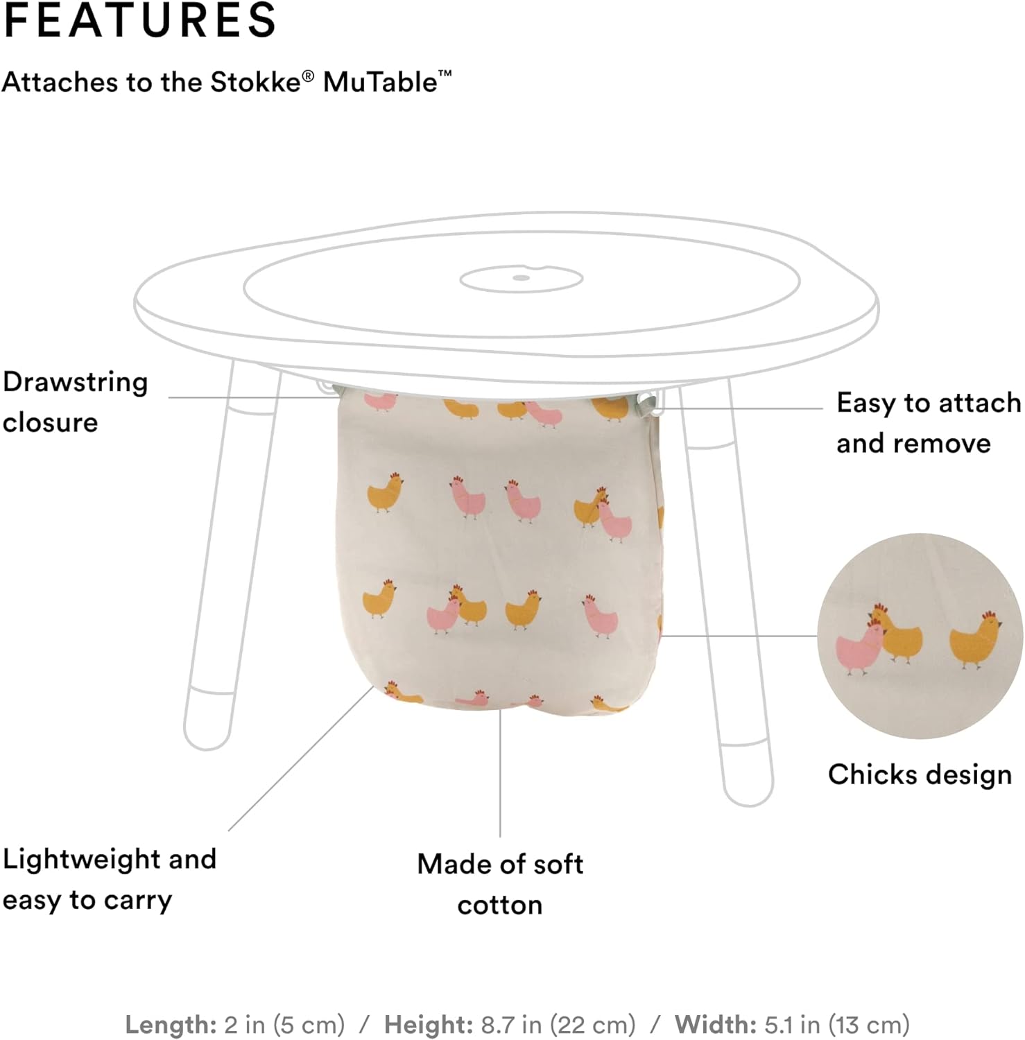 Stokke MuTable Cotton Bag, Chicks - Toy Storage Bag for Small to Medium-Sized Toys - Made of Soft Cotton - Lightweight, Easy to Carry