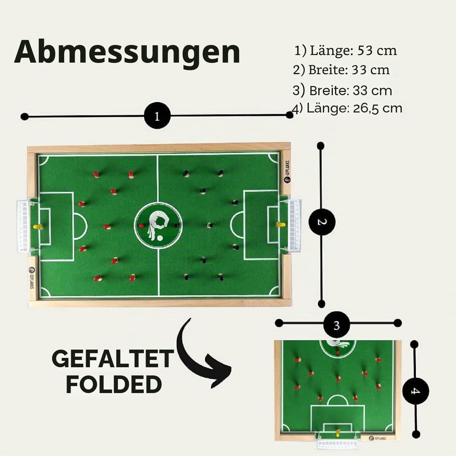 PLAKKS | Fußball-Brettspiel | Von 3 bis 99 Jahre | 2 bis 4 Spieler | Für Kinder und Erwachsene | Holzspiel | Lern- und Geschicklichkeitsspiele | Kreatives Spiel | Für die ganze Familie | Tischfussball