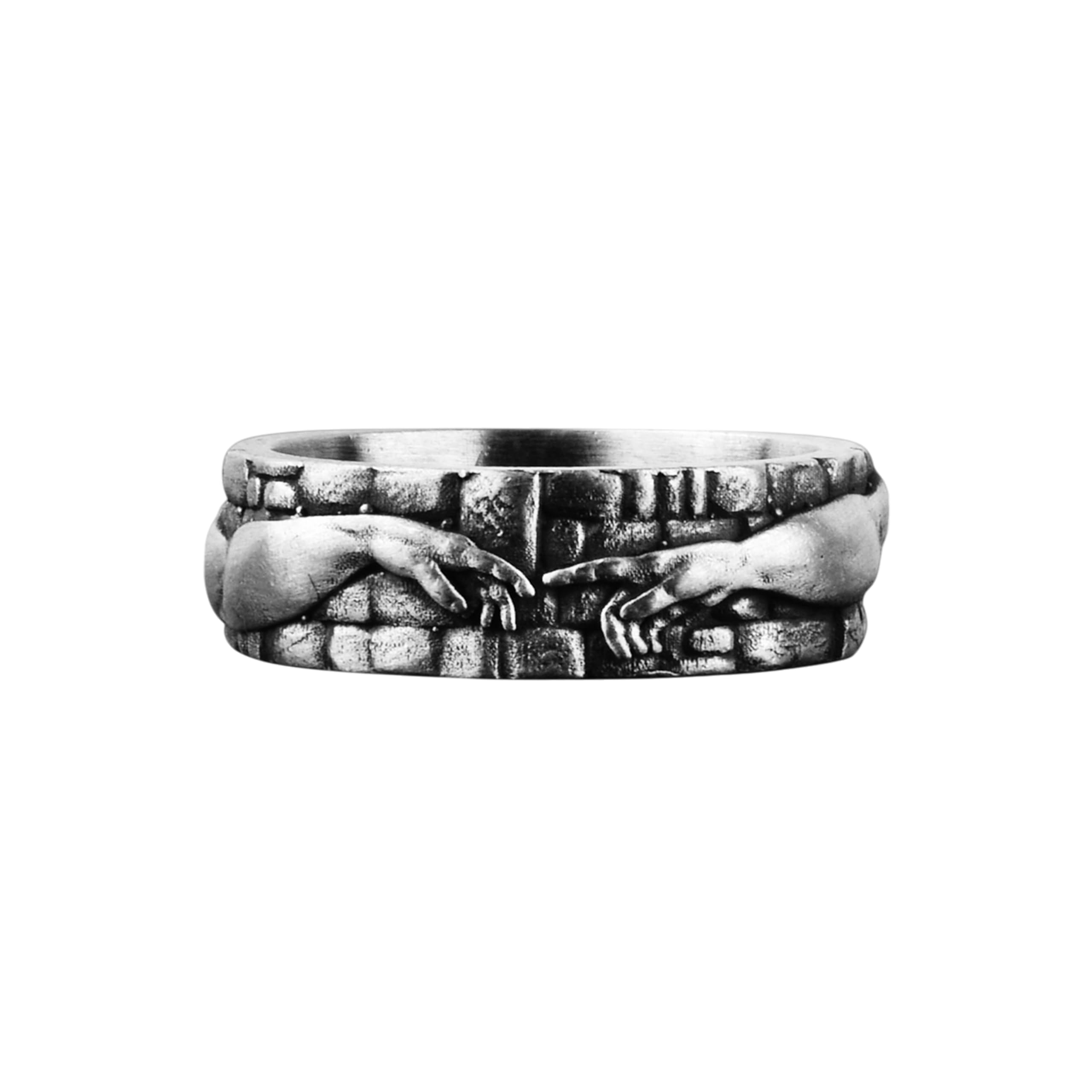 BySilveStone - Handmade Creation of Adam Silver Band Ring, Mens Spritual Gift Jewelry
