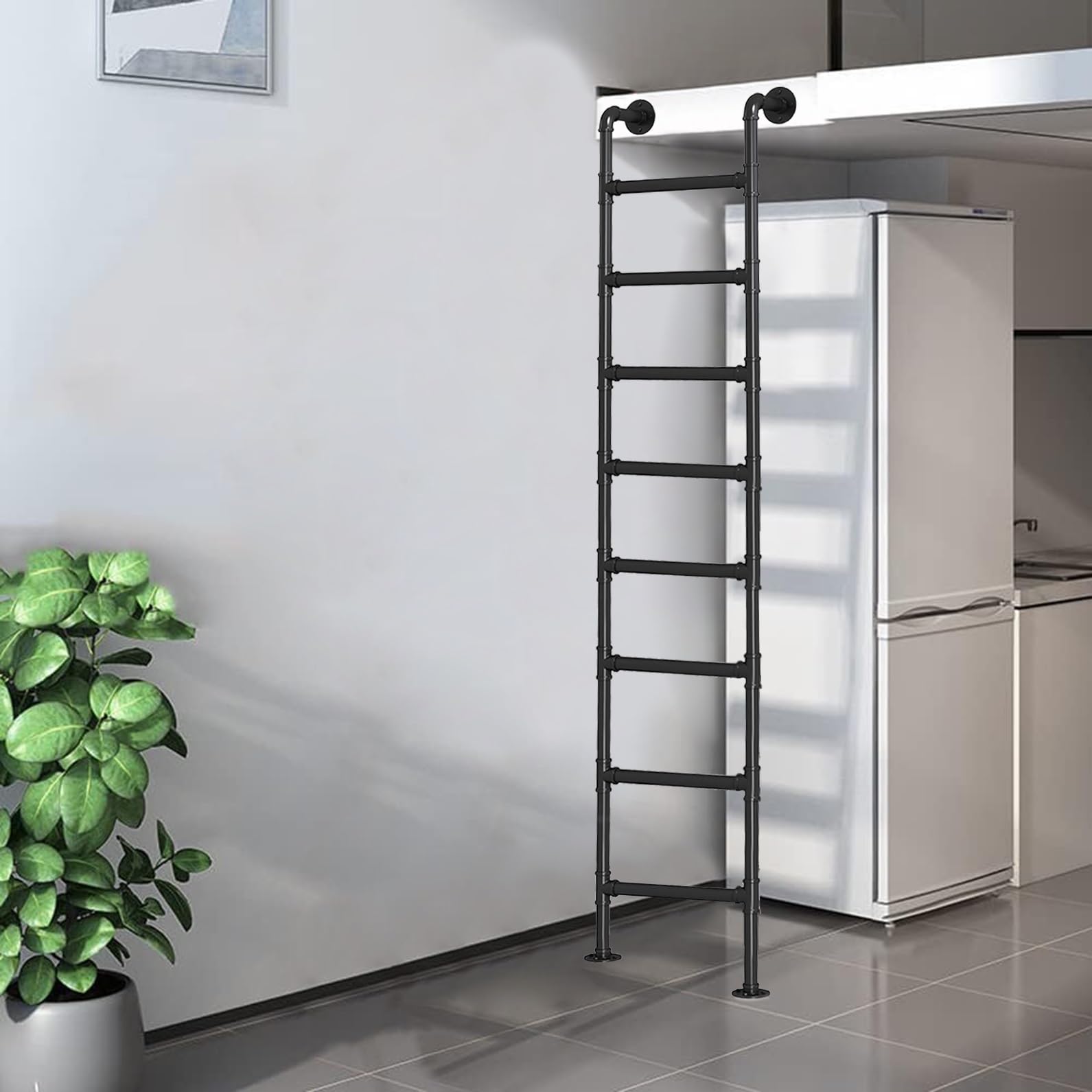 Escalera para literas de ático de Hierro Forjado Negro, Escalera de Mano de Metal montada en la Pared, Escalera de Entrada de 47"/49"/50"/52"/59"/79'' de Altura, Escalera de Emergencia para