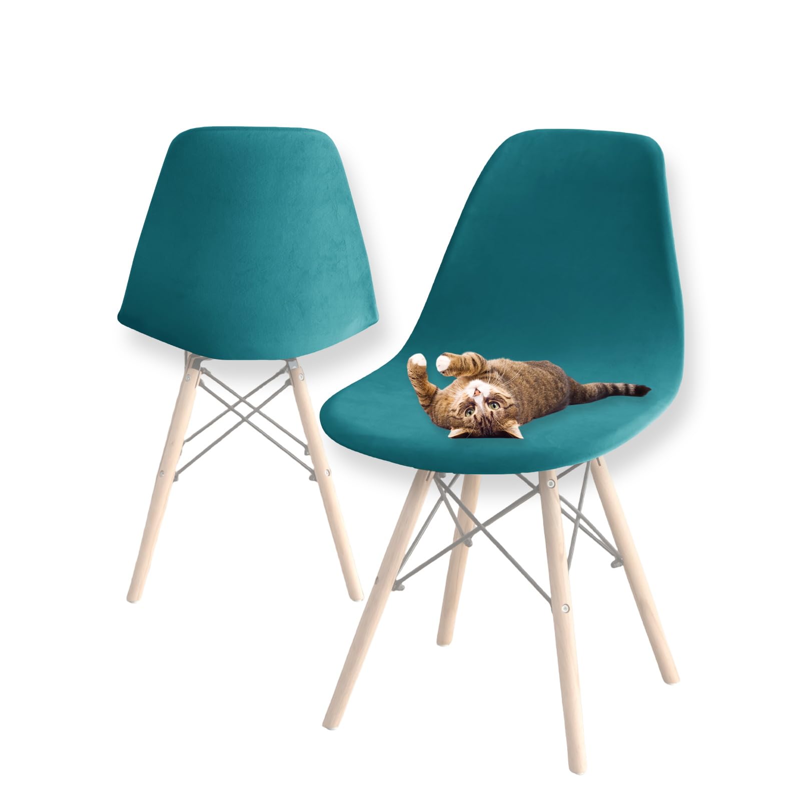 Stretch Modern Dining Chair Covers ,Stretch Scandinavian Velvet Slipcovers Chair Protector Seat Covers,Shell Side Chair Covers,for Dining Room,Wedding,Banquet & Party Decoration (Turquoise Blue,2pcs)