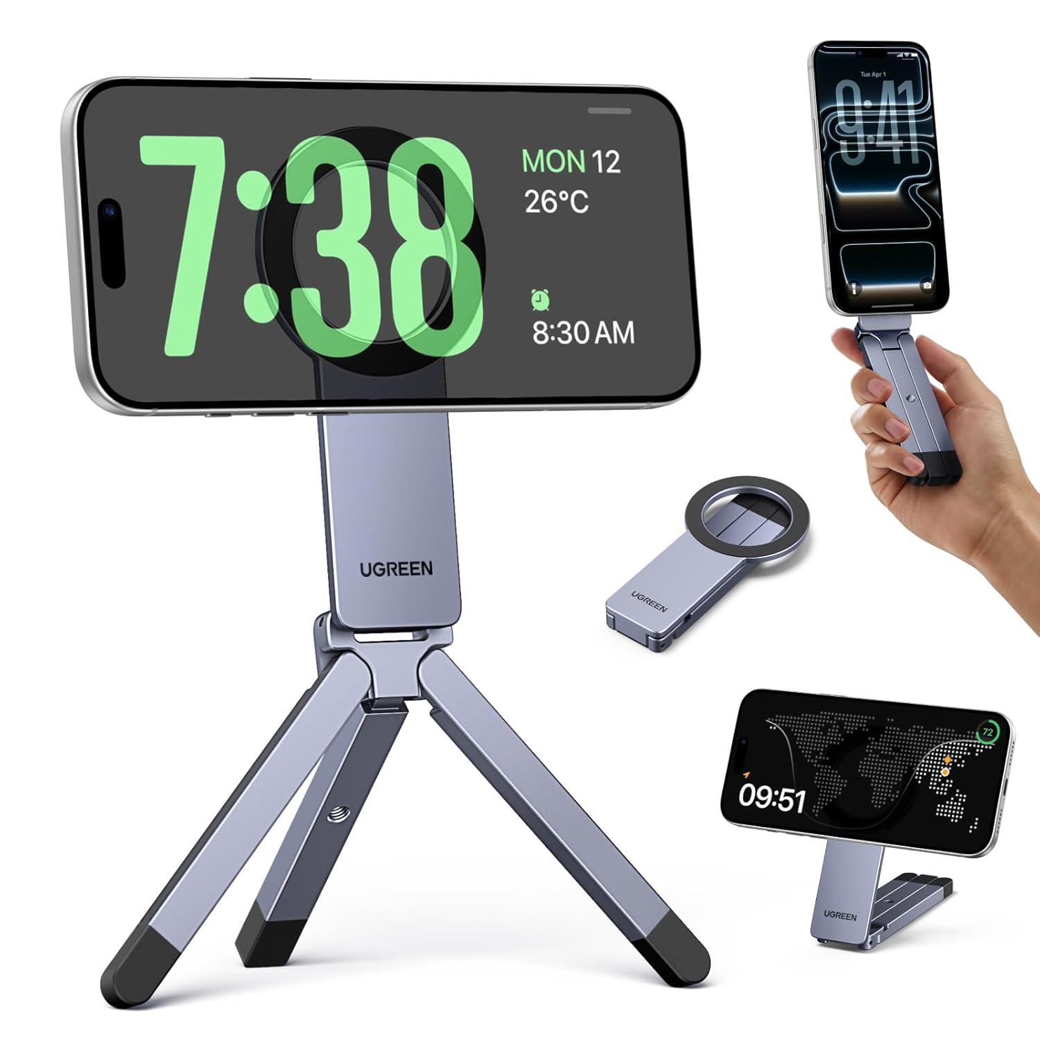 UGREEN for Magsafe Tripod 360 Rotating Adjustable Magnetic Phone Stand for 1 4 Screw Port Compatibility with iPhone
