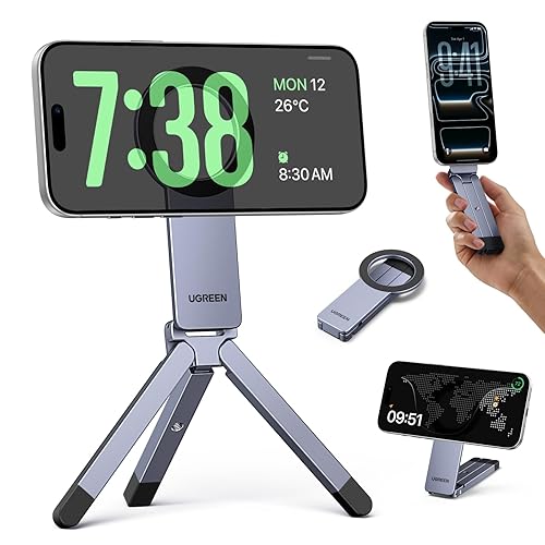 UGREEN for Magsafe Tripod 360° Rotating Adjustable Magnetic Phone Stand for 1/4'' Screw Port Compatibility with iPhone 17 16 15 14 13 12 Pro Max Air, Cell Phone StandTravel Essentials Accessories