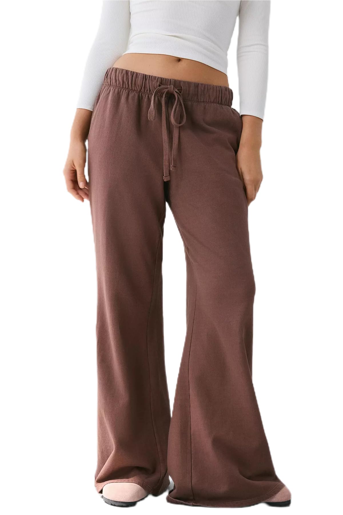 Franhais Womens Wide Leg Sweatpants Elastic Low Waist Drawstring Flowy Flared Pants Baggy Casual Workout Joggers with Pockets