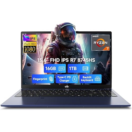 NIMO 15.6" IPS FHD-Gaming-Laptop, AMD Ryzen 7 8745HS 16GB DDR5 RAM 1TB SSD (Beat R9 6900HX, up to 4.9GHz) Radeon 780M Graphics Business Computer with 100W Type-C Backlit Keyboard, Fingerprint