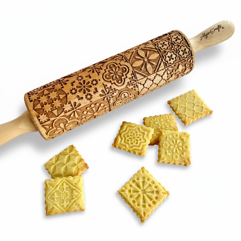 Nudelholz für Hausgemachtes Gebäck und Keramik PORTUGIESISCHE KACHELN. Teigroller für Teig & Plätzchen, Kuchen & Gebäck. Gravierte Nudelholz mit Muster von Algis Crafts