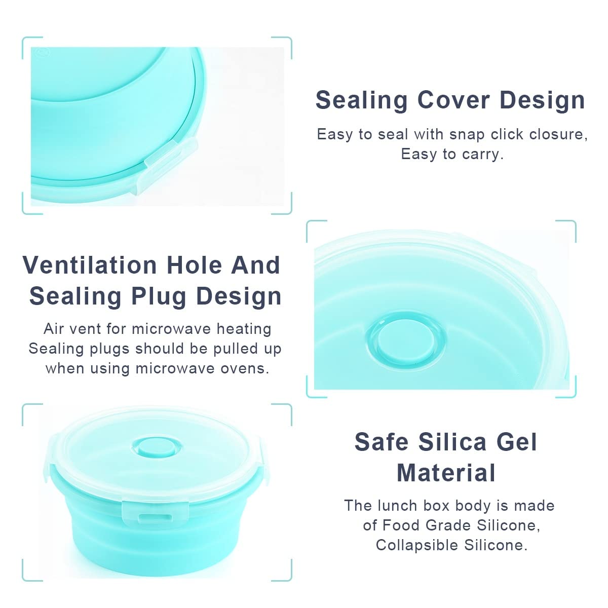 Contenitori Pieghevoli per Alimenti, Ciotola Pieghevole Campeggio Accessori Utili Salvaspazio, Set Contenitore Pranzo con Coperchio, Silicone Lunch Box, Contenitori Cucina Organizer, Blu