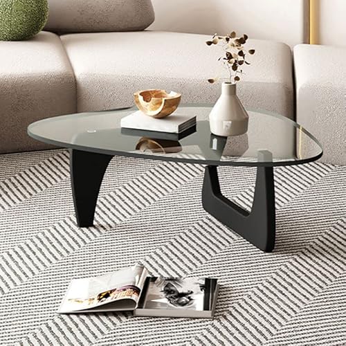 Craftthink Coffee Table, Modern 11.7" Contemporary Abstract Wooden Base Irregular Glass Top Coffee Table Table Side End Table For Living Room Easy Assembly, Clear-Black #TOP22